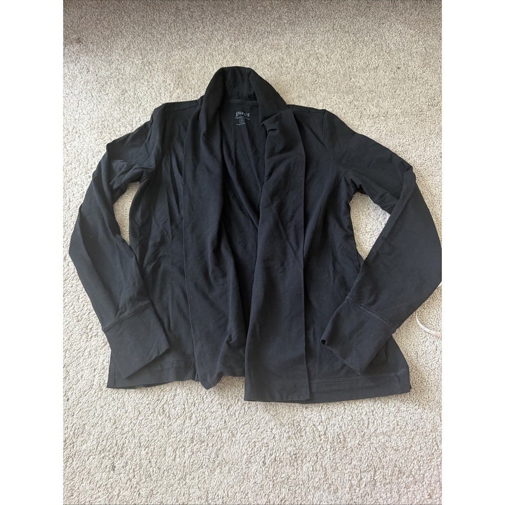 PACT Organic Cotton Drape Front Open Cardigan Black Medium M Lightweight